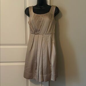 Banana Republic Gold/Champagne Pleated Silk Midi Cocktail Dress w/ Pockets